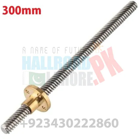T8 300mmx8mm Screw Threaded Rod With Brass Nut