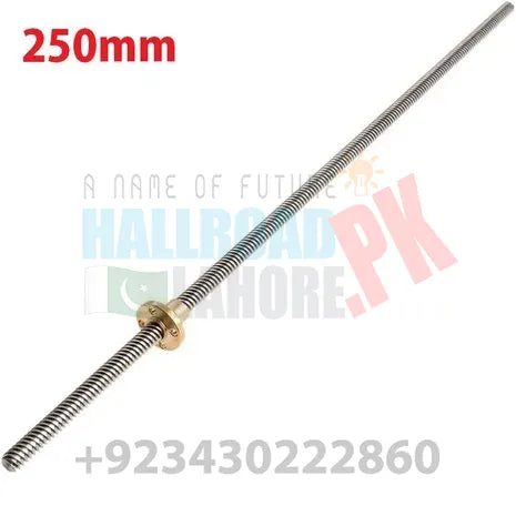 T8 250mmx8mm Screw Threaded Rod With Brass Nut