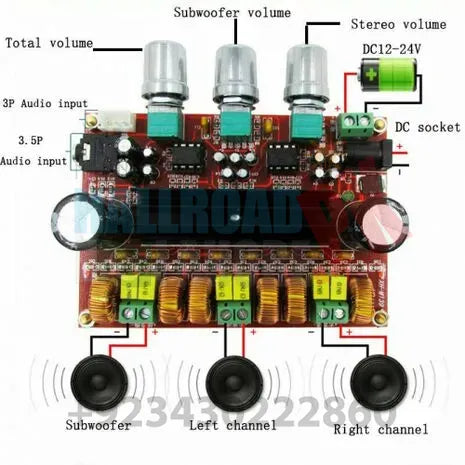 XH-M139 TPA3116D2 2x 50W +100W 2.1 Channel Digital Subwoofer Power Amplifier Board TPA3116*2 3 Channels DC 12-24V ( CLONE )