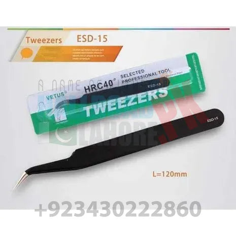 Black Vetus Tweezer Hrc40 Antistatic Stainless Steel Esd 15