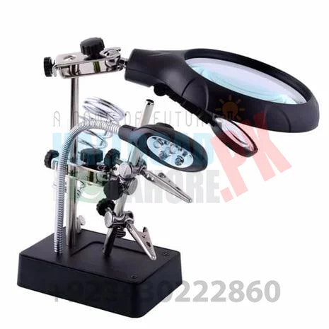 TE 800 Magnifying Glass 5 Led Auxiliary Clip Magnifier 3 In 1 Hand Soldering Solder Iron Stand Holder Station