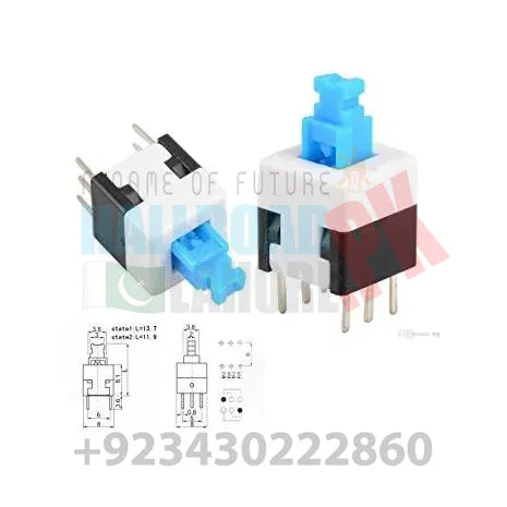 6 Pin Push Lock Button 7x7 Pcb Mount Dpdt Switch