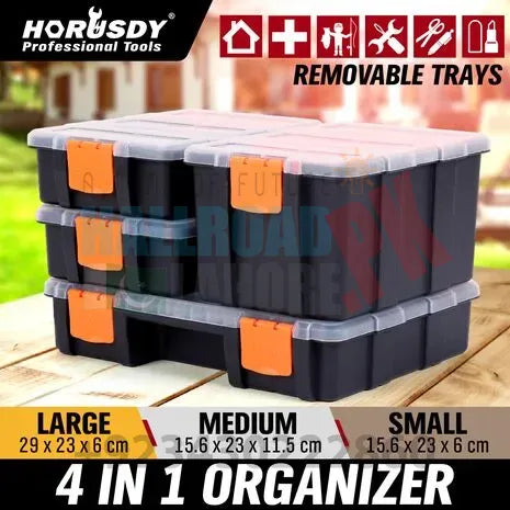 4-Piece Tool Box Parts Organizer Storage Compartments  Black/Orange Multi functional Plastic Storage Box