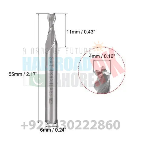 4mm x 6mm x 11mm Flute HSS End Mill Cutter with Super Hard Straight Shank Hot in Pakistan