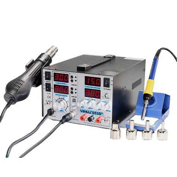 YIHUA 853D+ 5A aluminum panel hot air soldering iron with dc power supply 3 IN 1 BGA Soldering rework station (All in One) in Pakistan