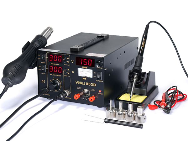 YIHUA 853D 2A Hot Air Rework Soldering Iron Station with DC Power Supply 0-15V 0-2A in Pakistan