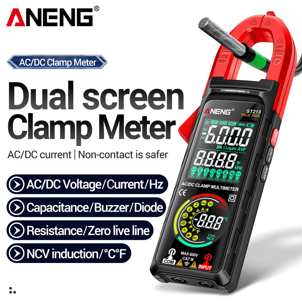 ANENG ST213 Clamp Meter VA Reverse Color Display Screen Multimeter CAT ...