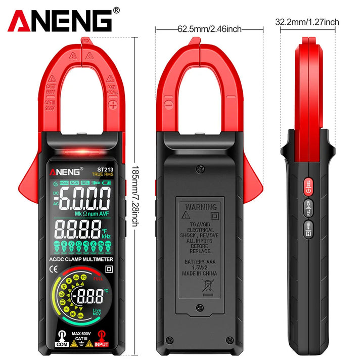 aneng-st213-clamp-meter-va-reverse-color-display-screen-multimeter-cat-iii-6000-count-true-rms-tester-dc/ac-voltage-current-tool