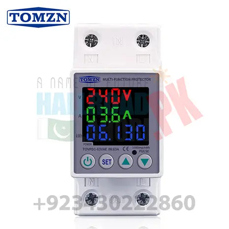 Tomzn 3 in 1 TOVPD1-60VAE Din Rail Adjustable Over VA Kwh Control Device Protector in Pakistan