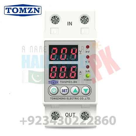 Tomzn 63A, 220V, Auto Cutoff & Reset – Best for Home & Industrial Safety Adjustable Over & Under Voltage Protective Device TOVPD1 in Pakistan
