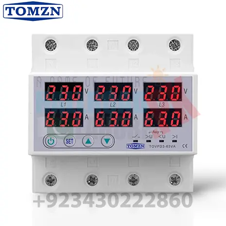 TOMZN Three Phase 4 Pole Voltage and Current Protector TOVPD3-63VA TOVPD3-100VA in Pakistan